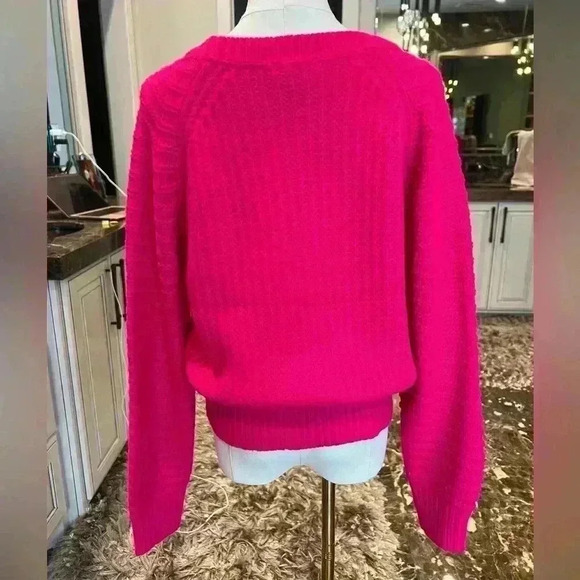 Skies Are Blue Bright Pink Crew Neck Long Sleeve Sweater, XS - Picture 2 of 7